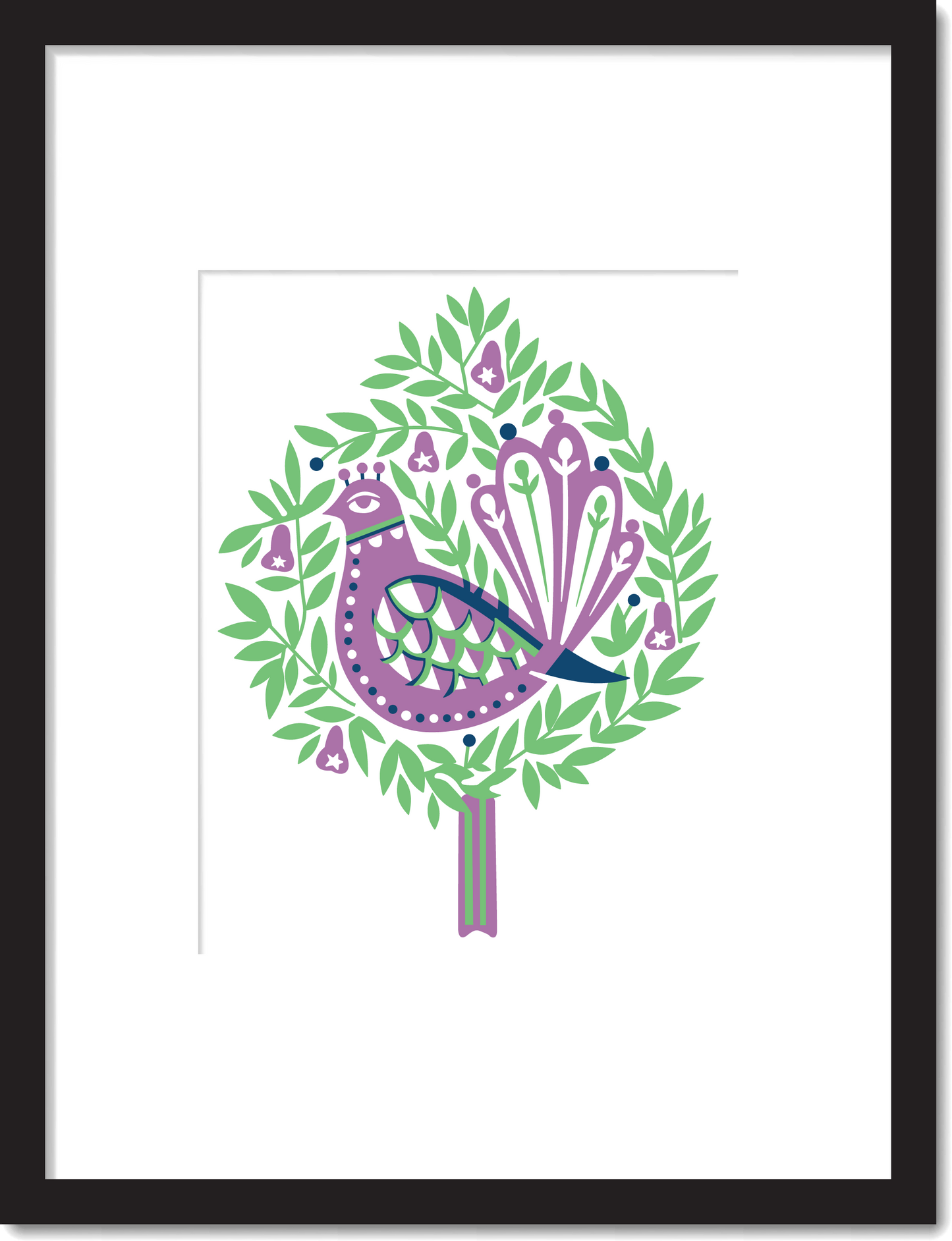 Decorative illustration of a partridge in a green pear tree on a white background